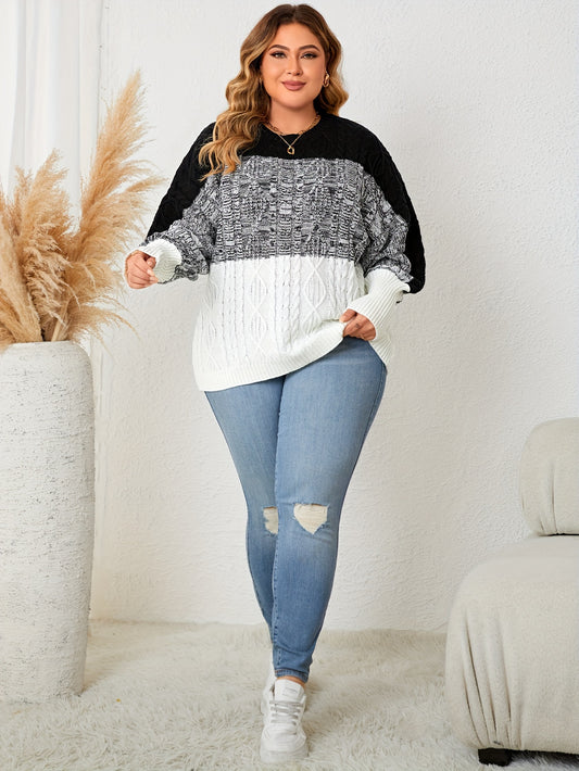  Colorblock Cable Knit Sweater