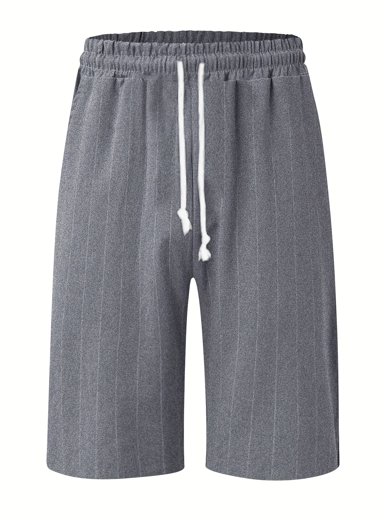 Breathable Striped Flat Front Shorts Men's Casual Waist Drawstring Shorts