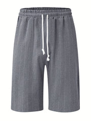 Breathable Striped Flat Front Shorts Men's Casual Waist Drawstring Shorts