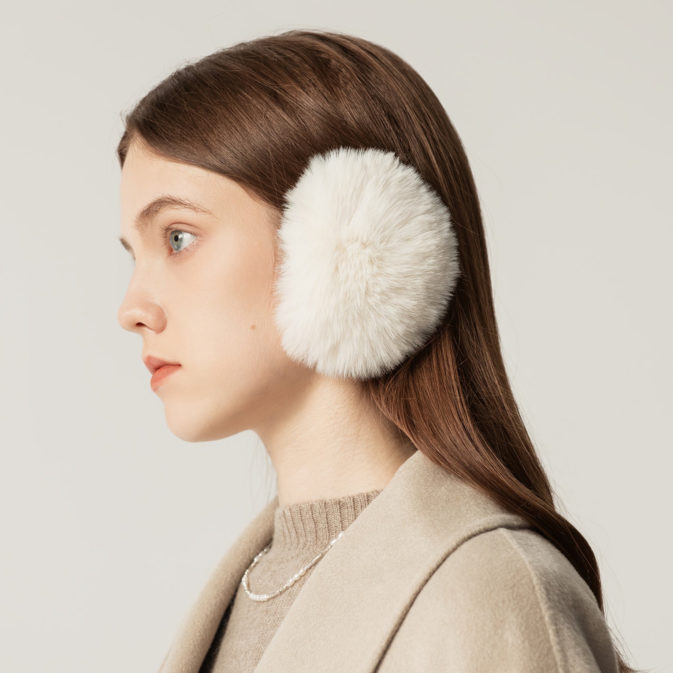 Women's Plush Rabbit Fur Earmuffs Beige