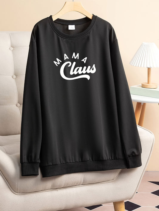  Lounge Top Women's Plus Letter Print Long Sleeve Round Neck