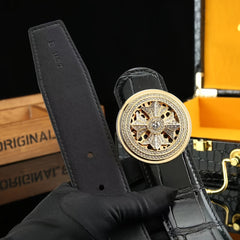 Men's Rhinestone Buckle Cowhide Belt 3 1 6in Wide