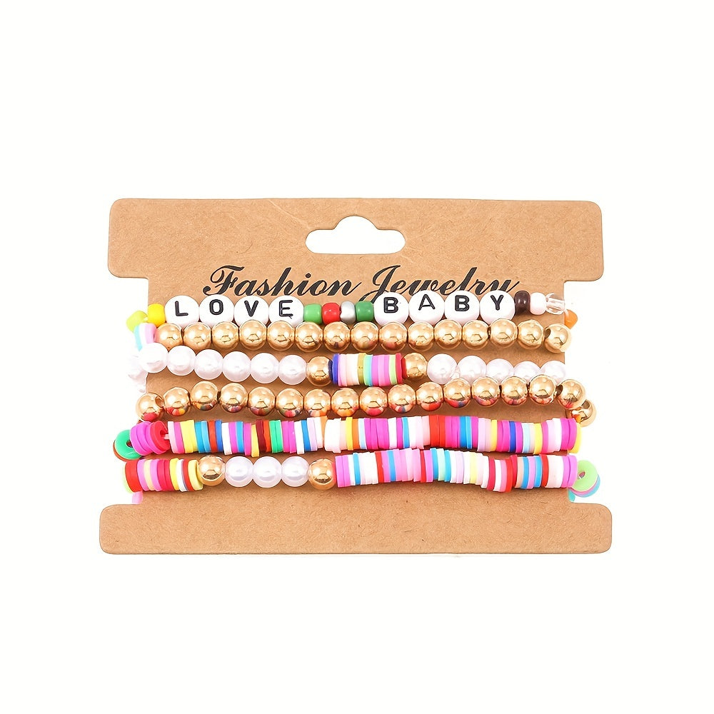 Colorful Soft Pottery Beaded Bracelet Stretch Stacking Bracelets For Girls