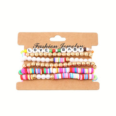 Colorful Soft Pottery Beaded Bracelet Stretch Stacking Bracelets For Girls