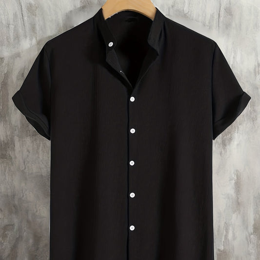 Men's Casual Short Sleeve Stand Collar Shirt