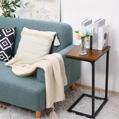 Retro C-shaped Coffee Table for Sofa Side with Metal Frame