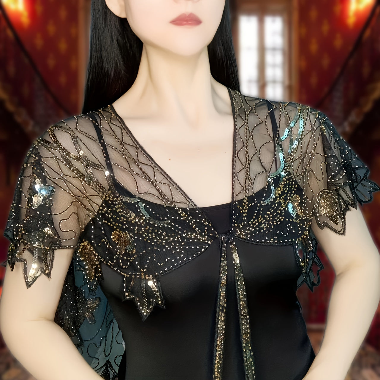 Vintage Lace Sequin Embroidery Shawl Cape Wrap for Party