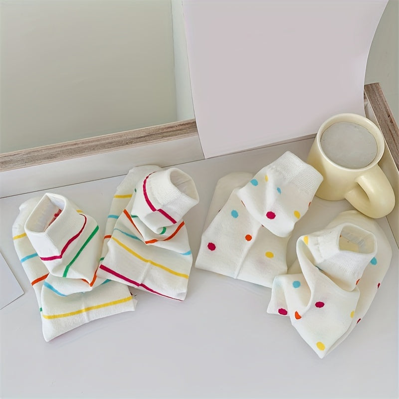 3 Pairs Colorful Dot & Stripe Print Socks Comfy Mid Tube Stockings