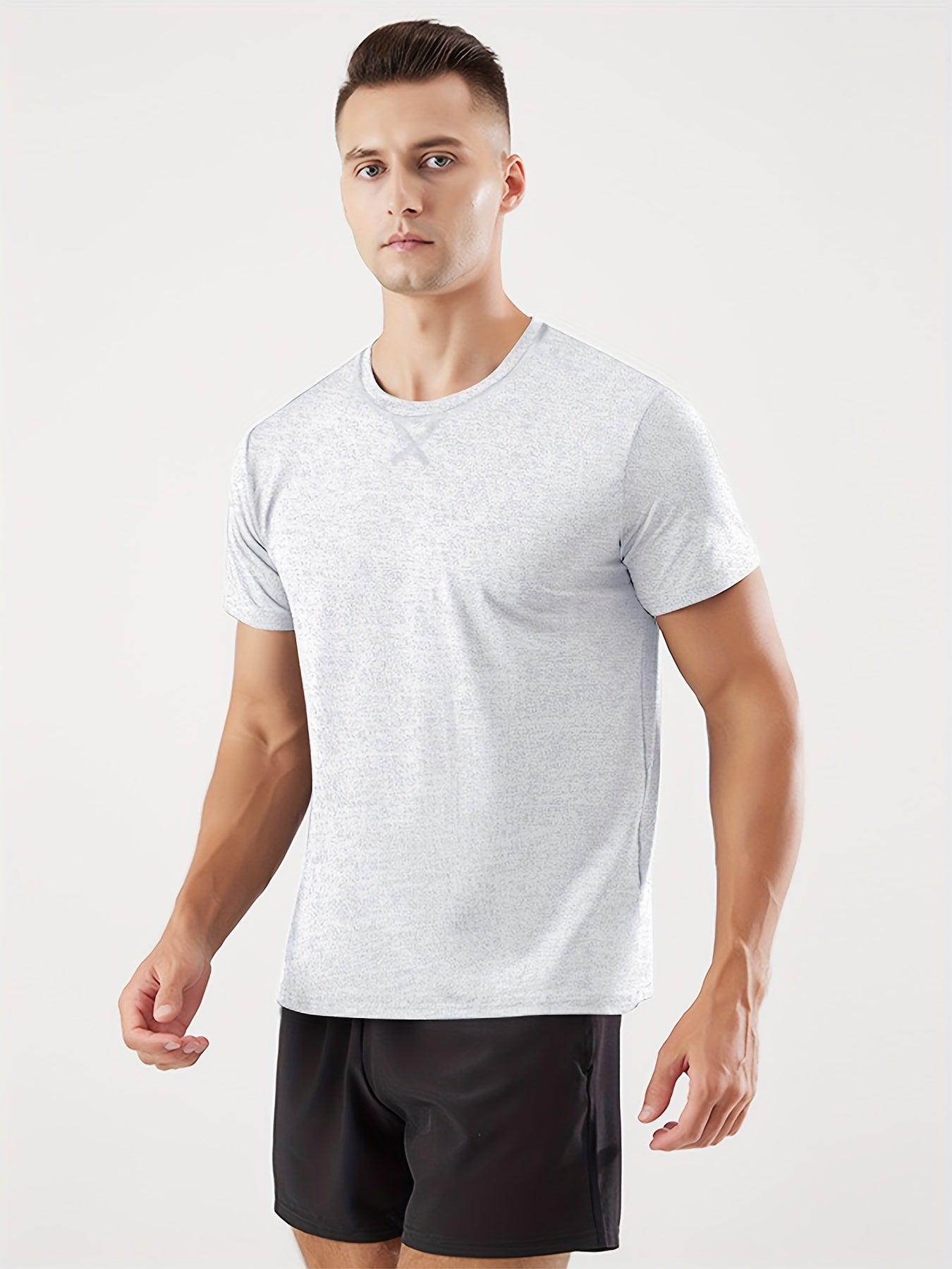 Men's Solid Knit T-shirt Soft Mid Stretch Crew Neck Tee Top