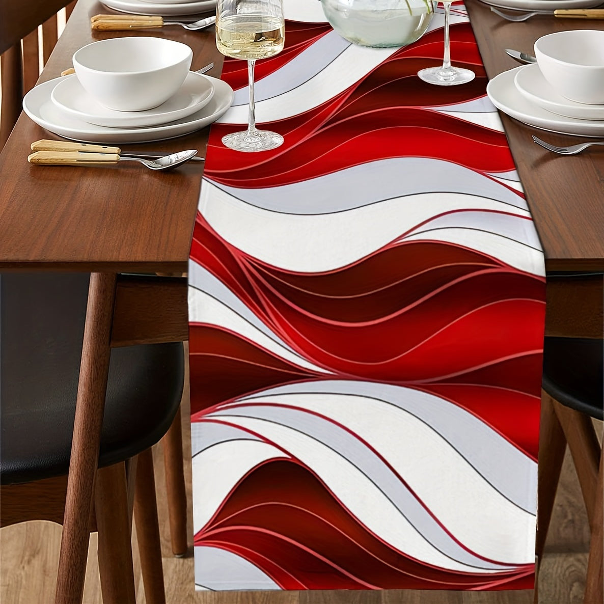 Red Gradient Lines Abstract Valance Geometric Table Runner