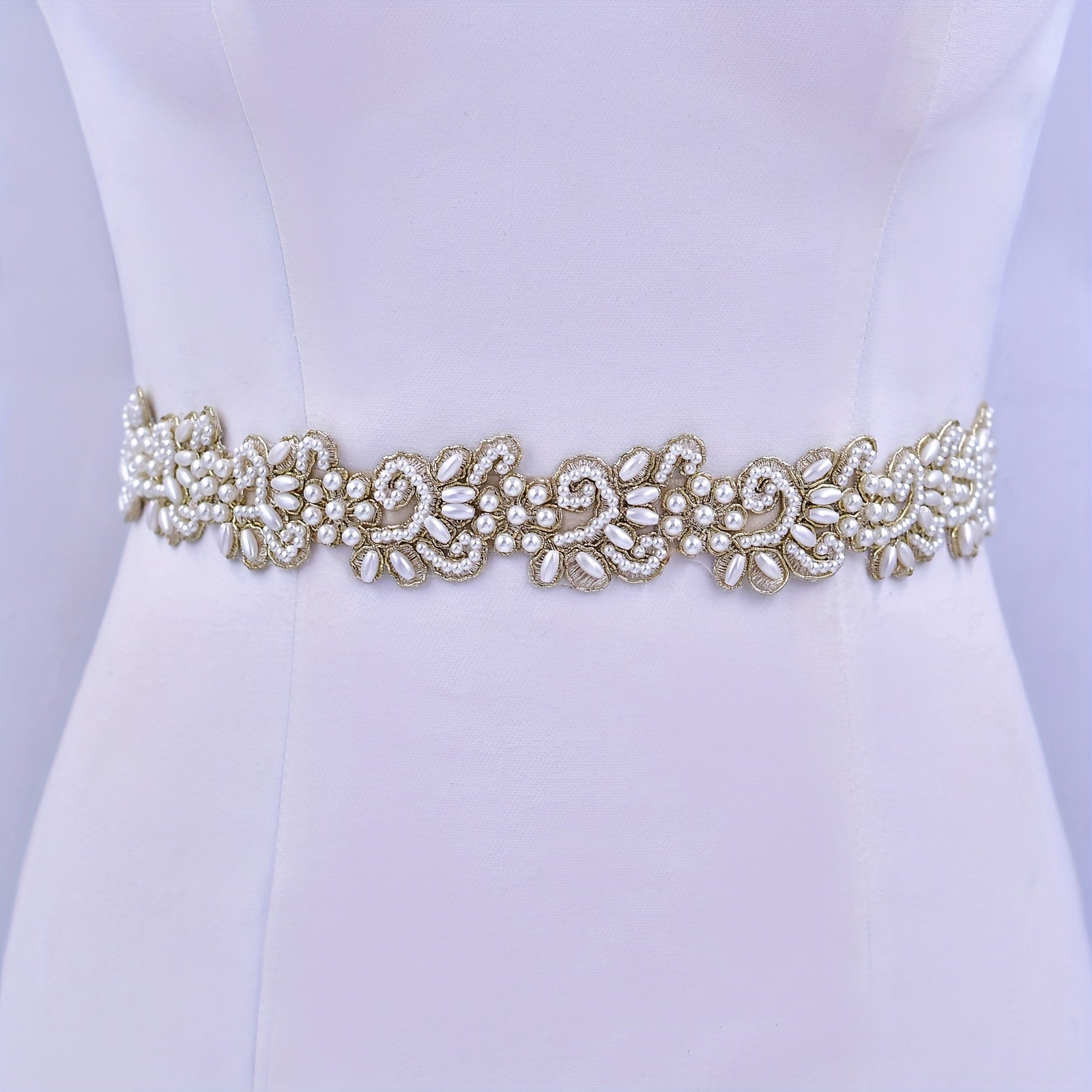 Floral Lace Bridal Belt with Golden Embellishments