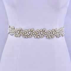 Floral Lace Bridal Belt with Golden Embellishments