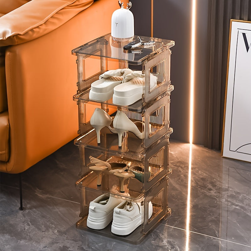 Foldable Plastic Shoe Rack Stackable Space Saving Organizer