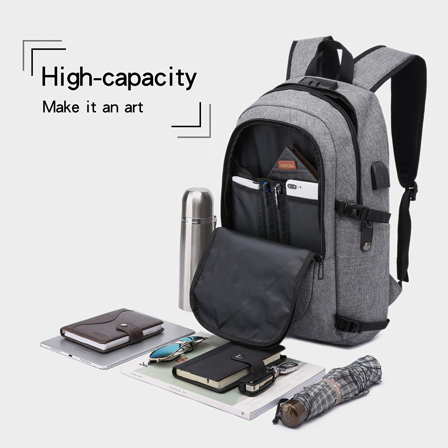 Anti Theft Laptop Backpack USB Charging Port Slim Waterproof College School Bag