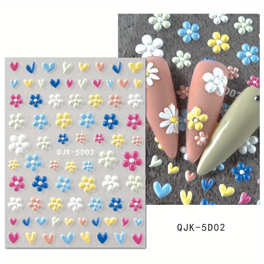 5D Pink Heart Nail Art Stickers Adhesive Acrylic DIY Nail Decoration