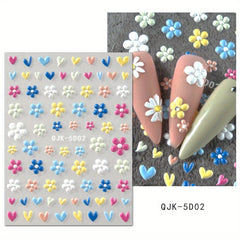 5D Pink Heart Nail Art Stickers Adhesive Acrylic DIY Nail Decoration