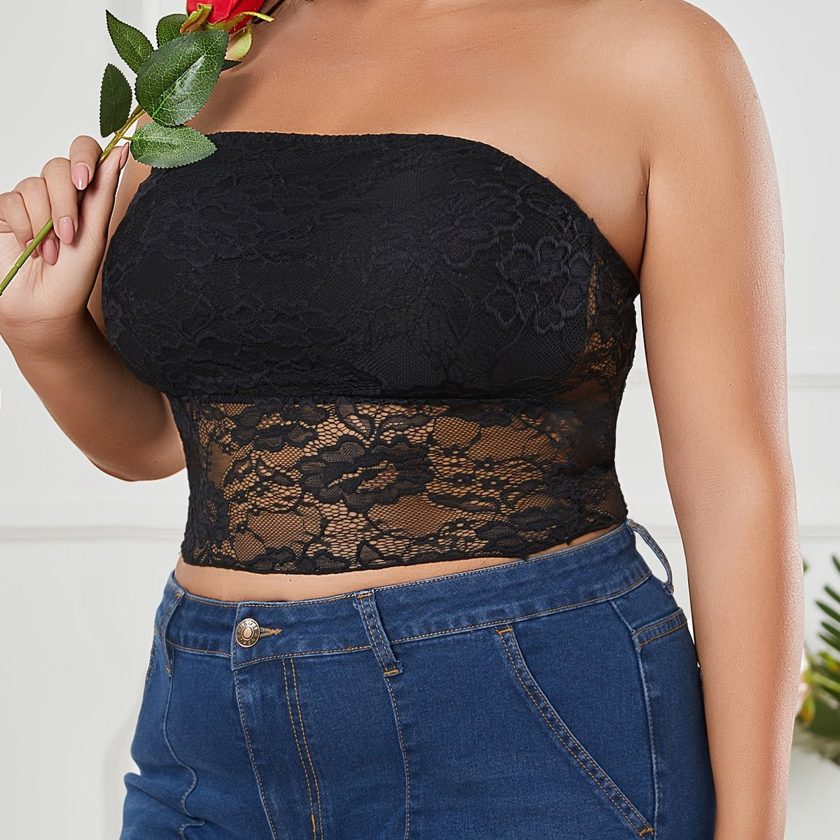  Floral Lace High Stretch Tube Bra