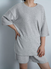  Ribbed Knit Sweater Set Short Sleeve Pullover & Short
