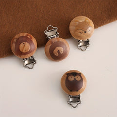 Animal Printed Wooden Pacifier Clip for Babies