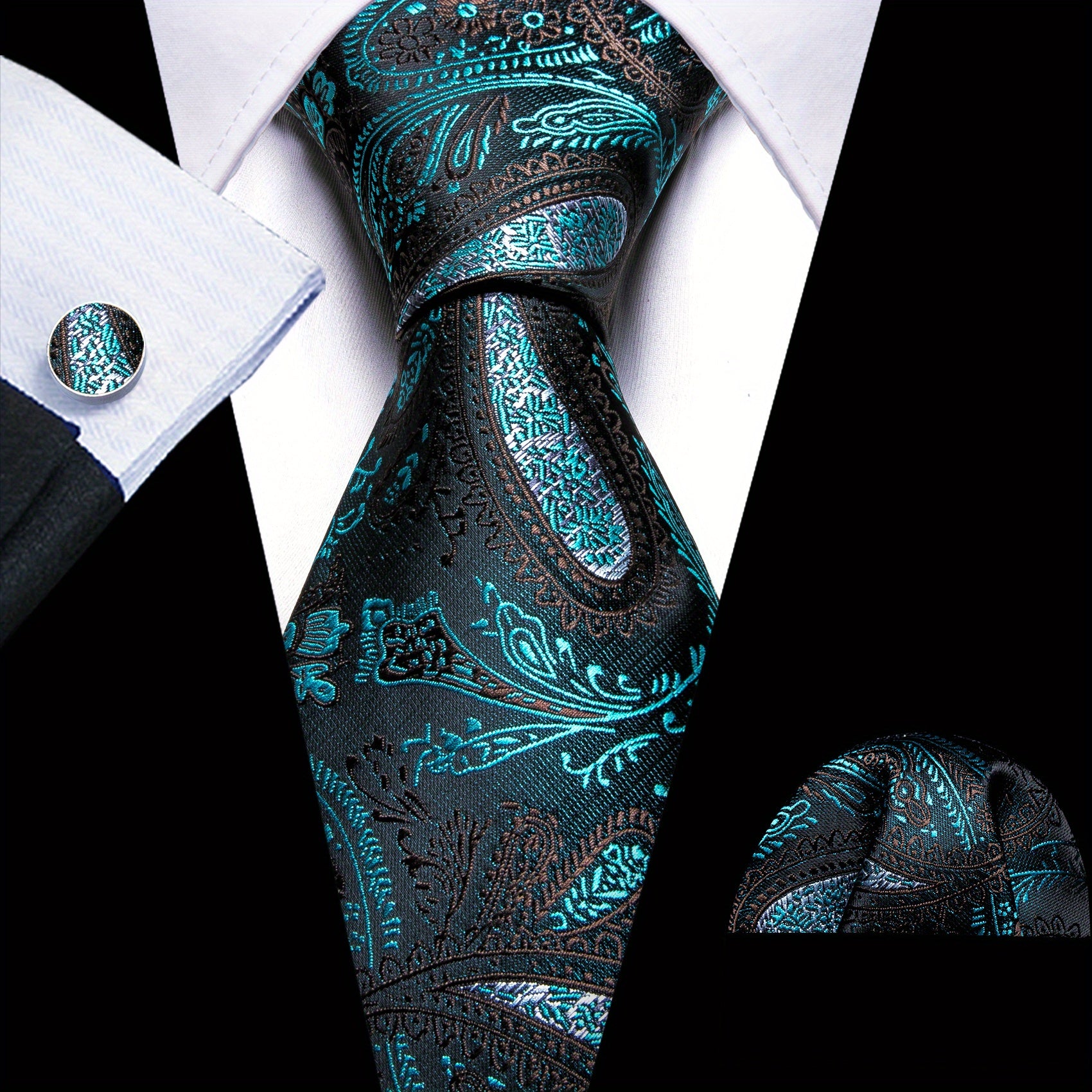 Barry Wang Paisley Jacquard Men's Tie Cufflinks Set