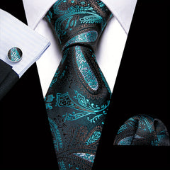 Barry Wang Paisley Jacquard Men's Tie Cufflinks Set