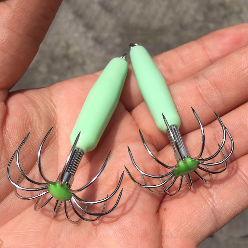5pcs Luminous Squid Jig Hooks Hard Bait Fluorescent Fishing Stainless Steel