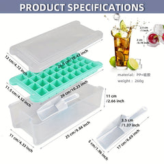 Ice Cube Mold Freezer Ice Tray with Scoop & Box for Cocktails Whiskey