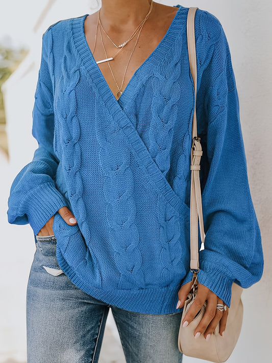  Solid Cable Lantern Sleeve Sweater