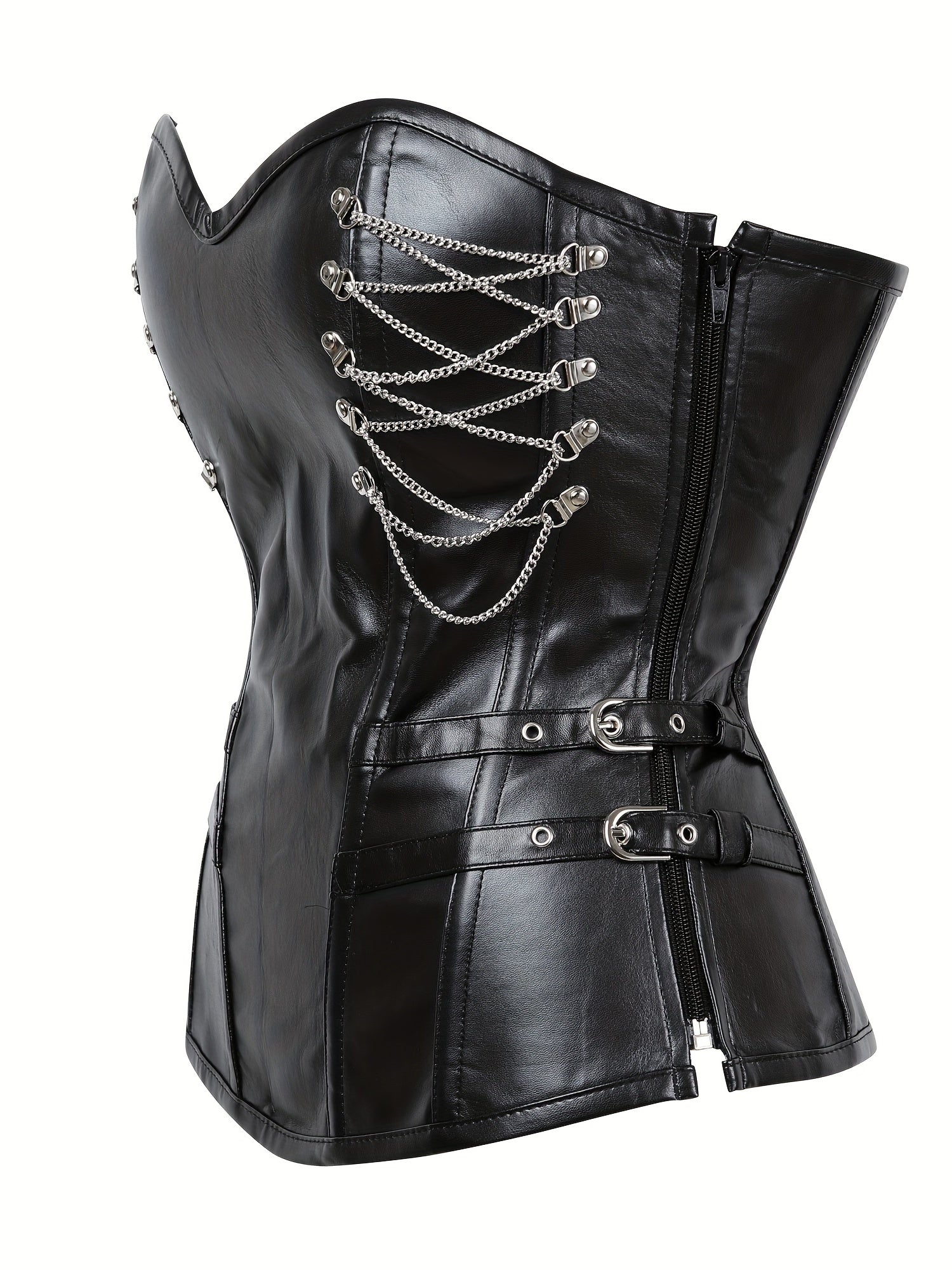 Gothic Leather Strapless Corset Tummy Control Slimmer Lace Up