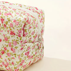 Floral Quilted Makeup Bag Cosmetic Storage for Women Durable Travel Pouch