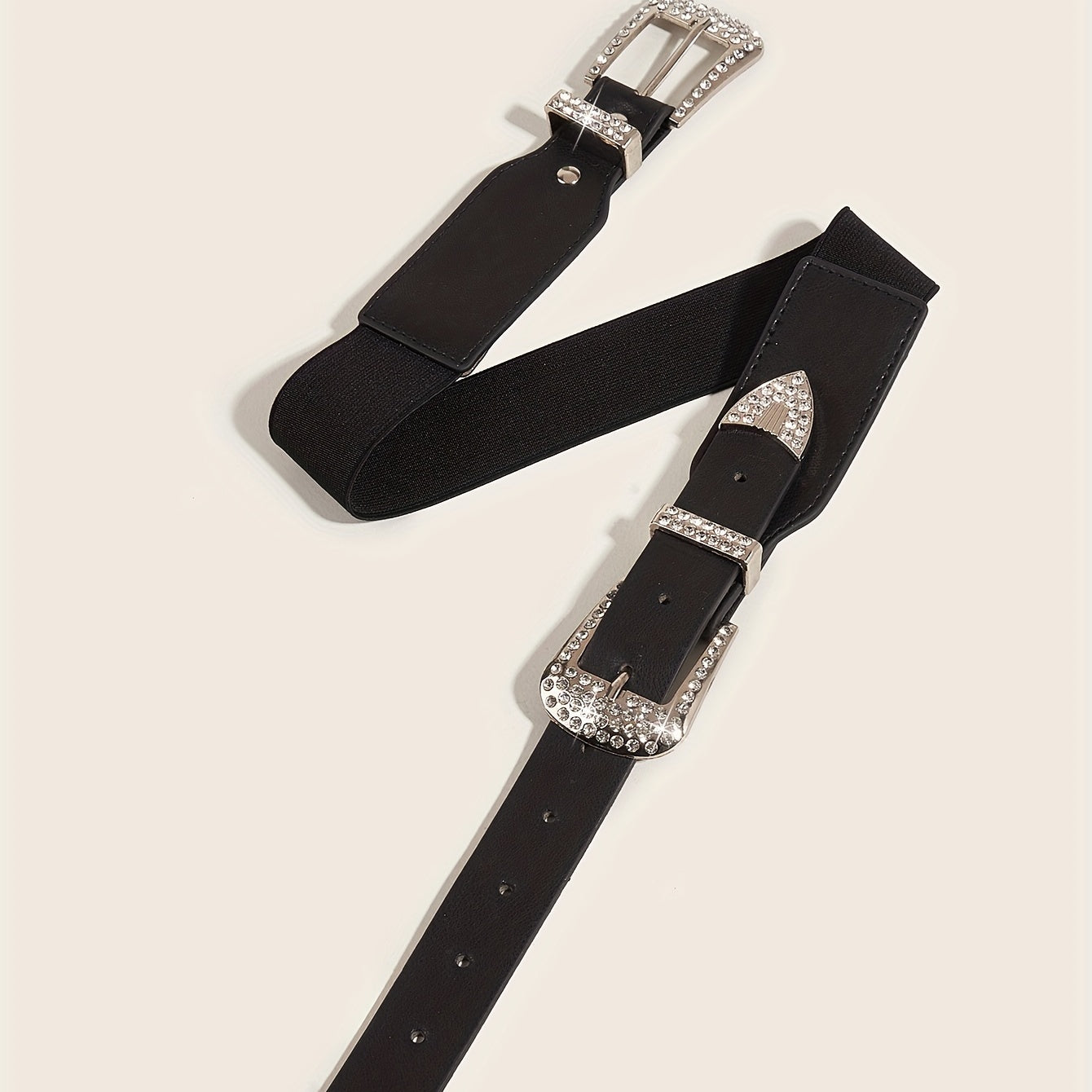 Western Belt Rhinestone Inlaid Buckle PU Leather Elastic Wide Girdle