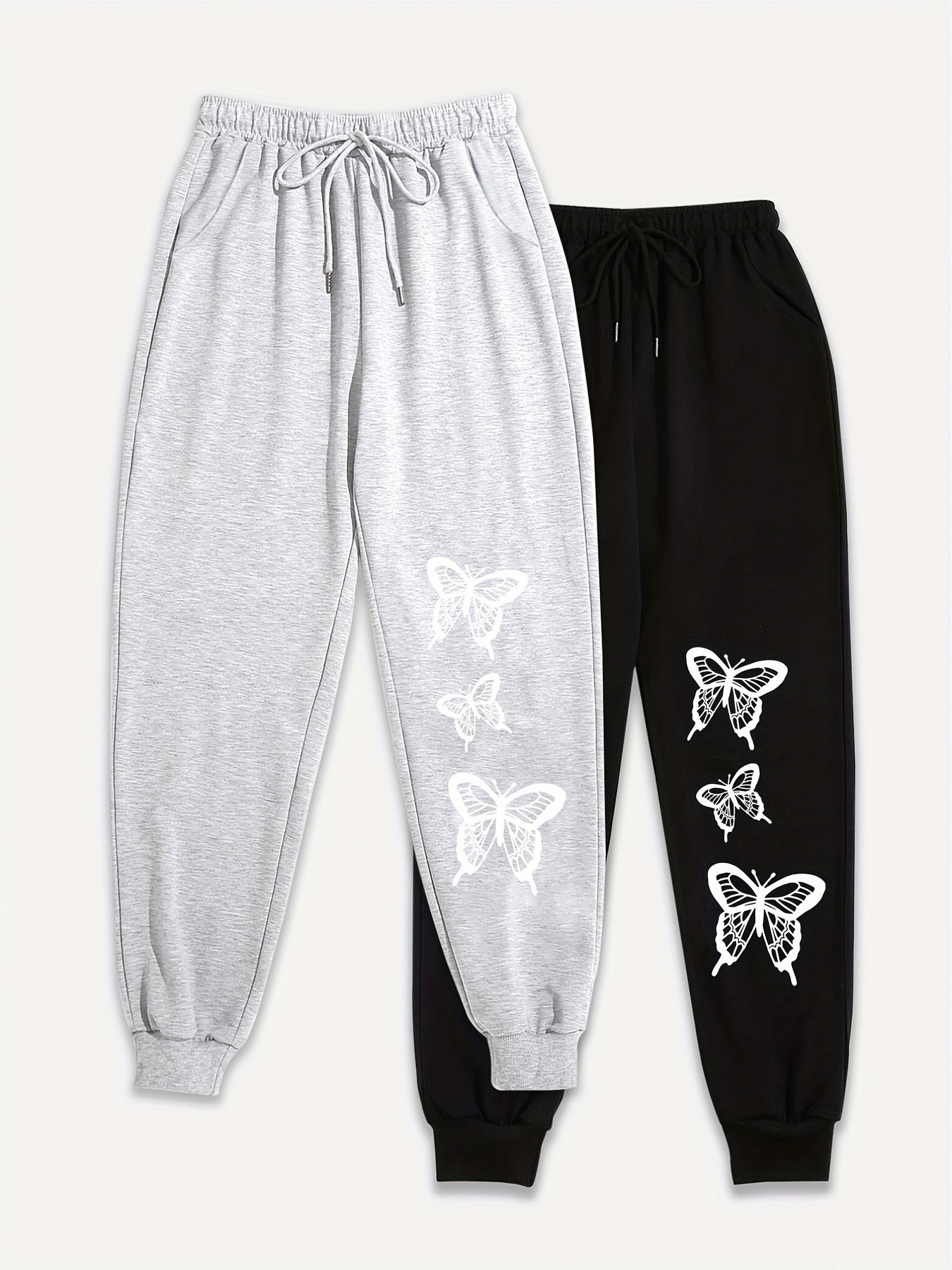2 Pack Plus Size Butterfly Print Sports Pants Set