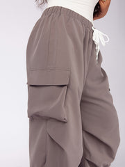 Solid Ruched Cargo Trousers