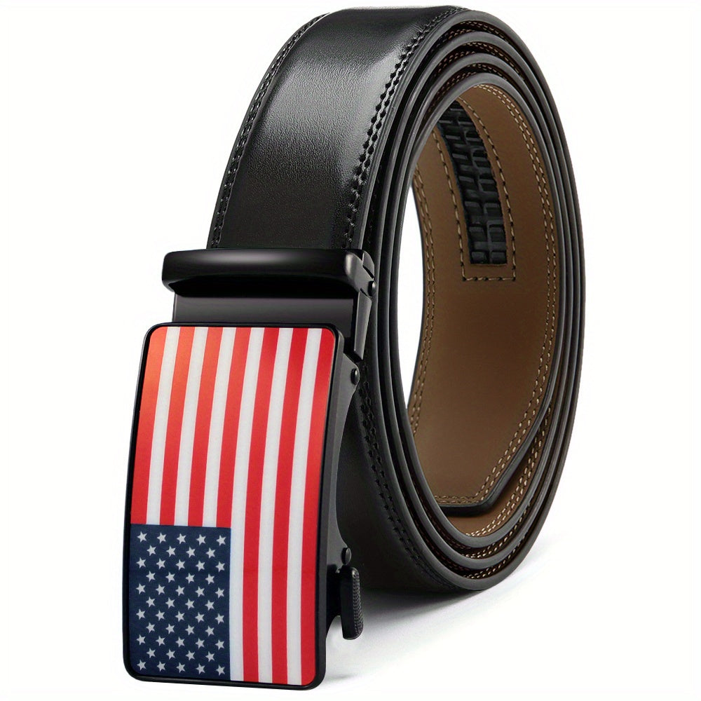 Men's Ratchet Dress Belt 91-116 Leather Jeans Belt Clip Slot Sliding Buckle