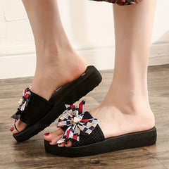 Bowknot & Pearl Decor Sandals Flatform Open Toe Casual Shoes