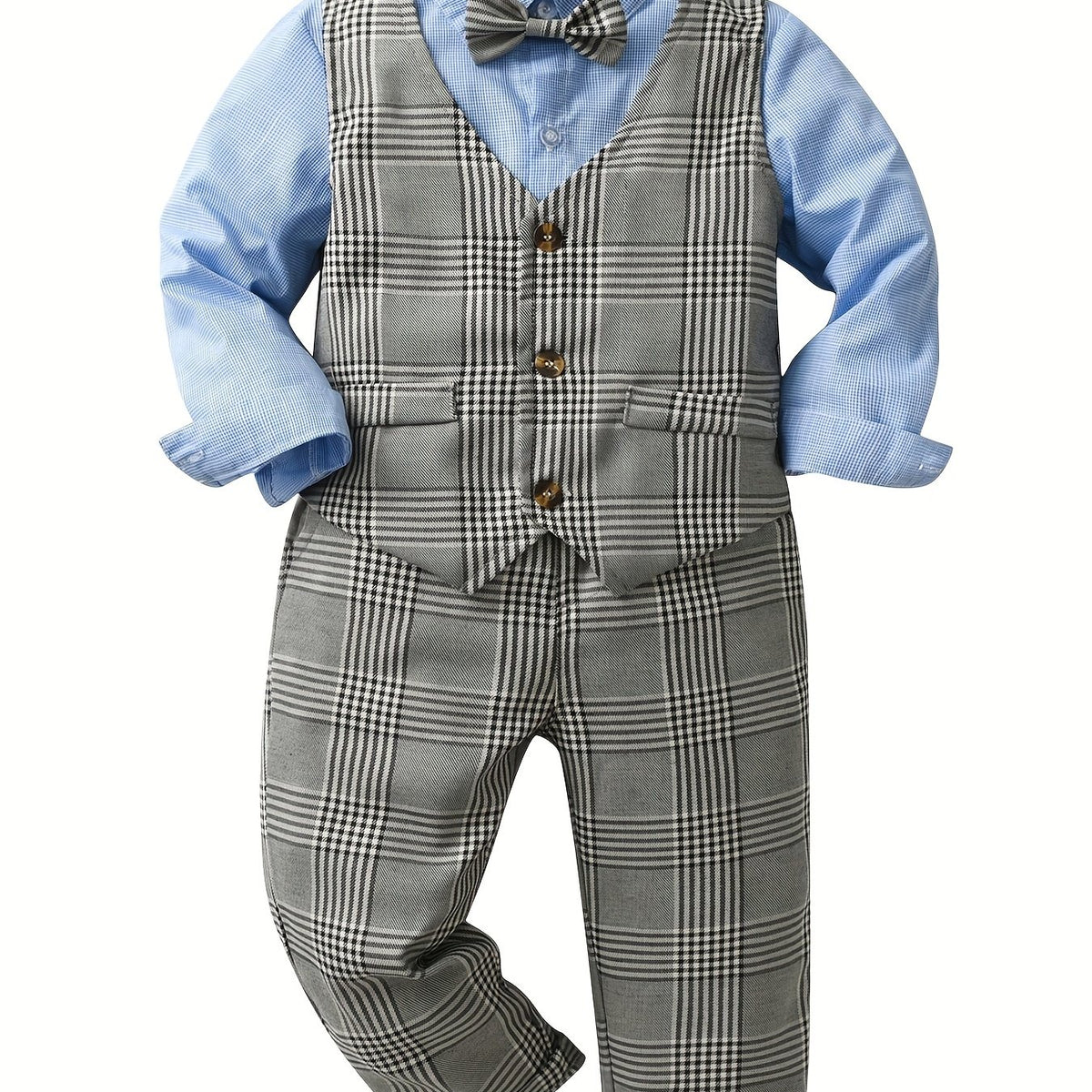 Boys Formal Outfits with Bowtie, Shirt, Pants, Vest