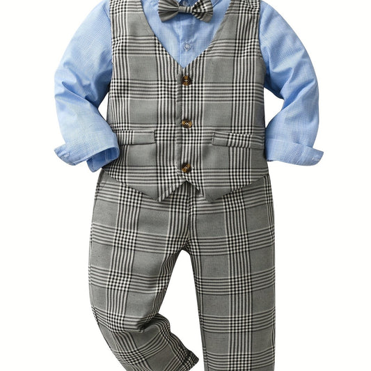 Boys Formal Outfits with Bowtie, Shirt, Pants, Vest