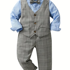 Boys Formal Outfits with Bowtie, Shirt, Pants, Vest