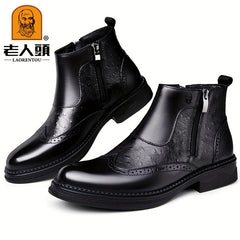 LAORENTOU Men's Brogue Zipper Boots Wear resistant Non Slip Boots