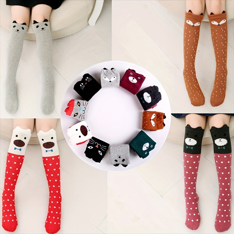 Cartoon Cat Print Knee High Stockings