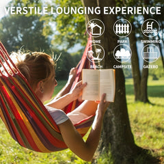 Portable Canvas Hammock with Curved Wooden Stick for Outdoor Camping