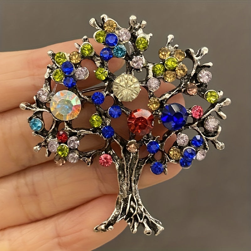 Multicolor Rhinestone Tree Brooch - Christmas Tree Party Office Casual Pins