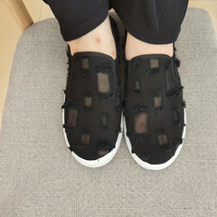 Women's Plaid Slip-On Mesh Canvas Shoes Casual & Breathable Flat Comfy Shoes