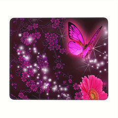 Square Sewn Edge Mouse Pad Butterflies Flying Flowers Pattern