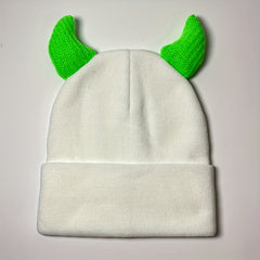 Y2K Solid Knitted Hat Halloween Hat Cow Horn Knitted Hat Unisex