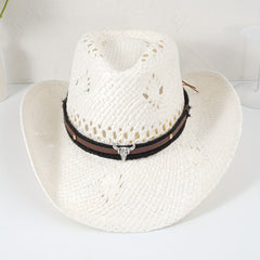 Western Cowboy Hat with Shell Flower Calf Head Chain Belt