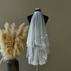 Romantic Floral Bridal Veil with Pearl Detailing for Outdoor Weddings