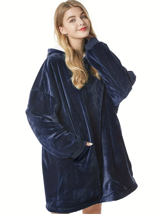  Fleece Hooded Lounge Robe with Pockets