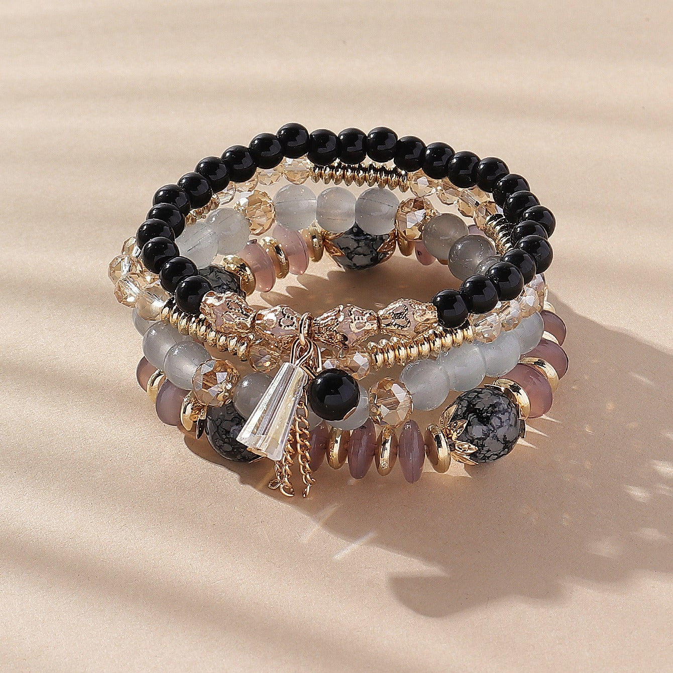 4 Pcs Crystal Beaded Boho Bracelet Set Women's Jewelry Gift