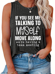 Casual Tank Top Women's Plus Slogan Print Round Neck Tank Top